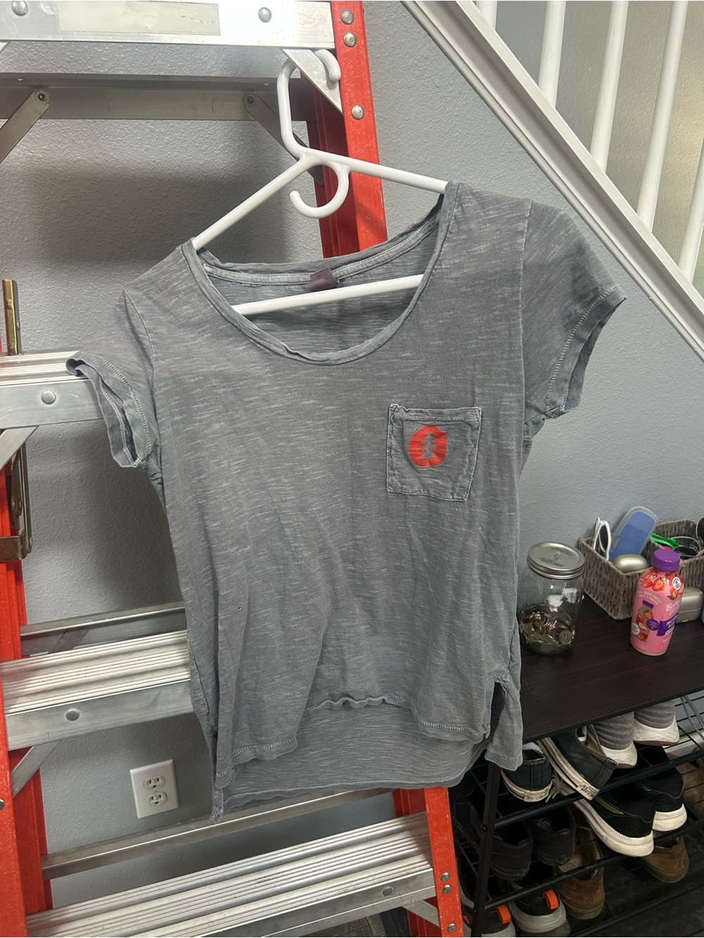 Alternative Gray Crewneck Tee with Logo Tag